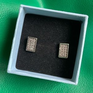 Rhinestone Silver Rectangle Earrings